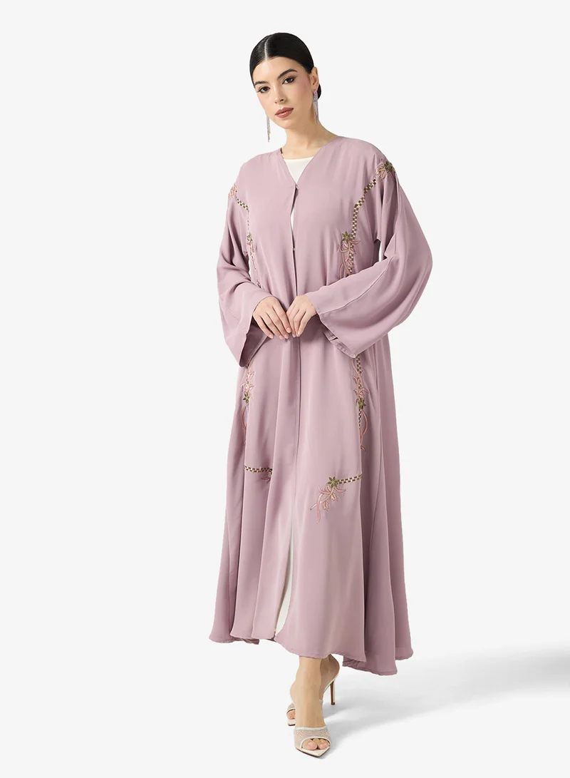 hayas closet  Embroidered Open Abaya With Sheila for Women | Best Price UAE